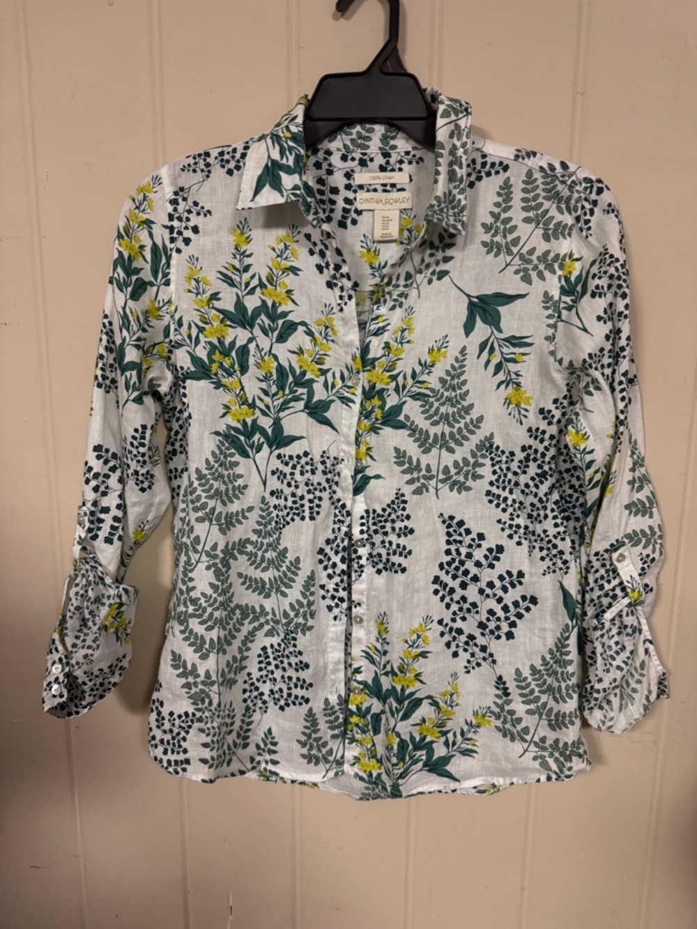 Cynthia Rowley 100% Linen Floral  Blouse | Lightweight Botanical Print Top